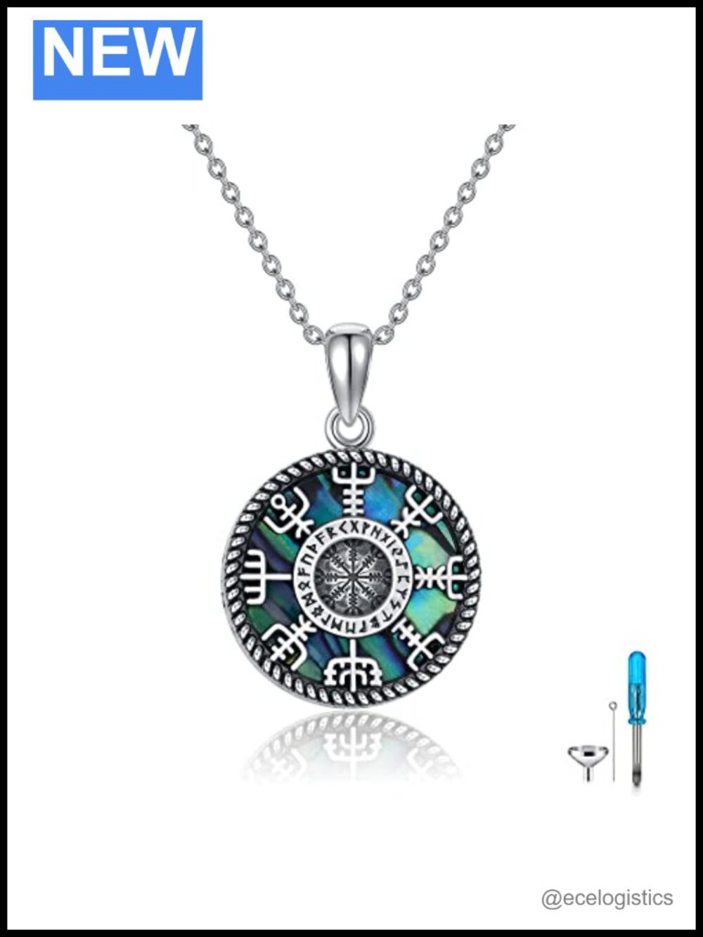 Sterling Silver Viking Compass Urn Necklace Vegvisir Cremation Pendant